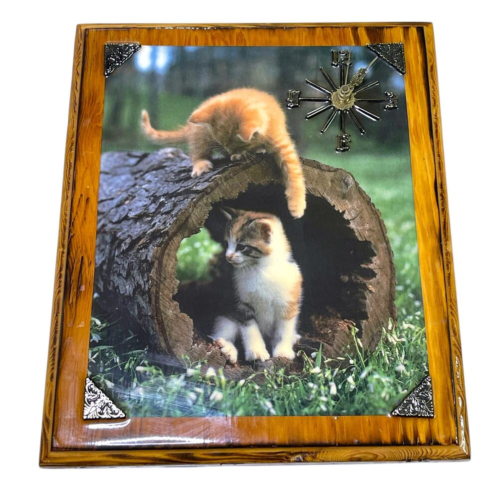 Vintage Kitten Cat Wooden Wall Clock Plaque 12x10 Nonworking Quartz
